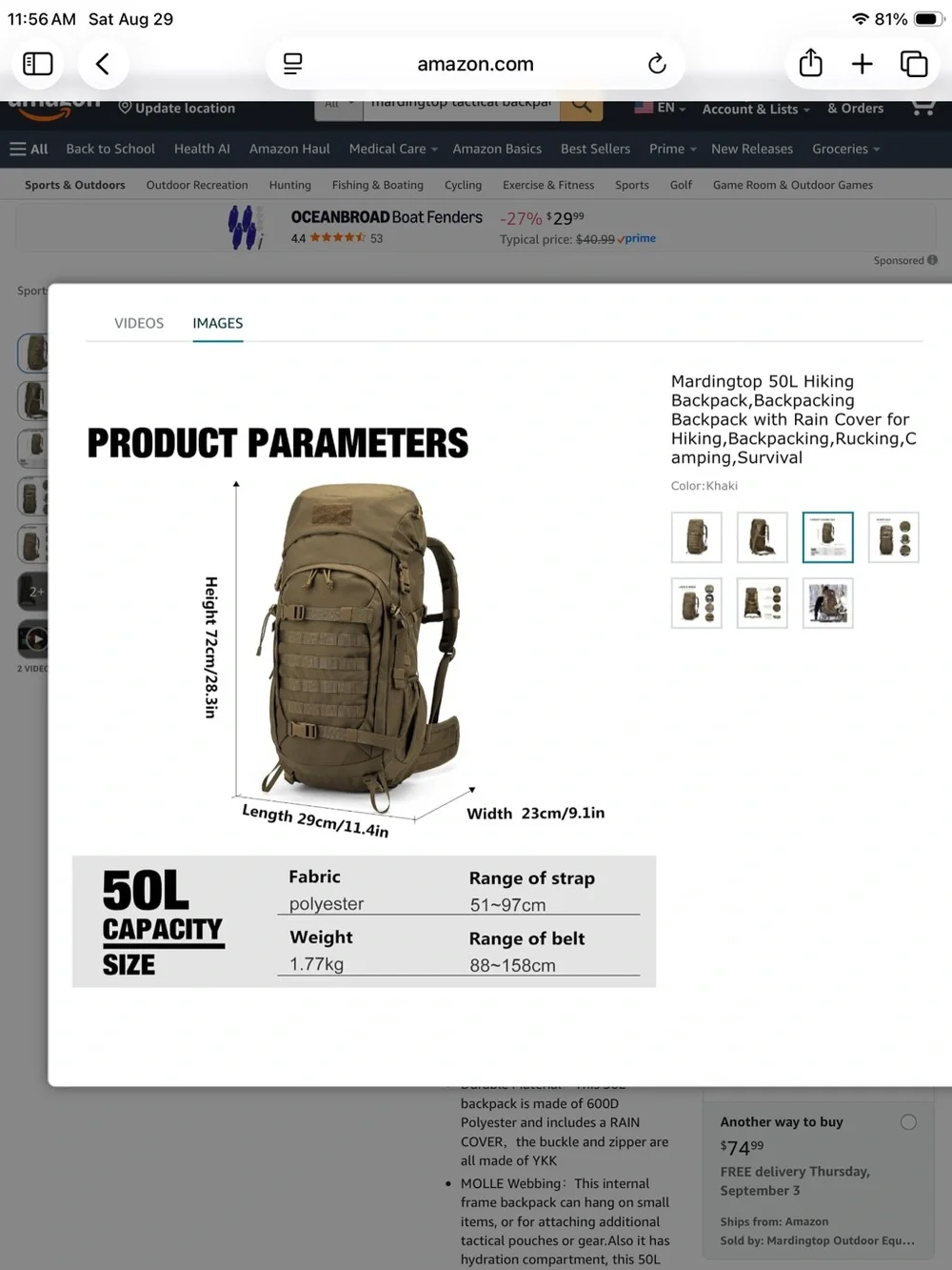 Mardingtop 50L hiking backpack